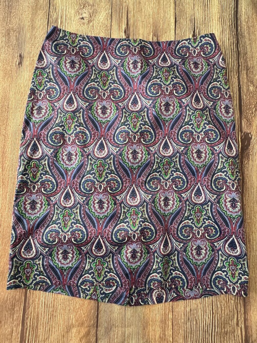 Share Talbots Paisley Blue and Purple Print Petites Straight Skirt Size 8P EUC